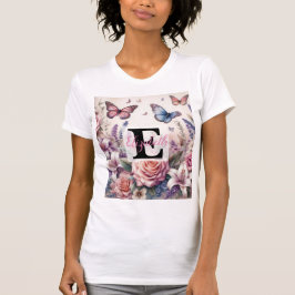 Monogram naam op waterverf Bloemen in pastels T-shirt