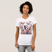 Monogram naam op waterverf Bloemen in pastels T-shirt (Voorkant volledig)