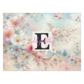 Monogram naam op waterverf Bloemen in pastels Tafelkleed (Voorkant (Horizontaal))
