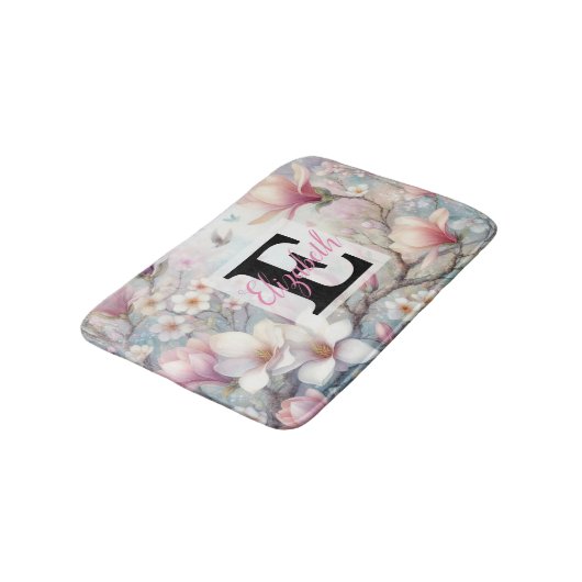 Monogram naam op waterverf Bloemen in pastels Th Badmat (Gekanteld)