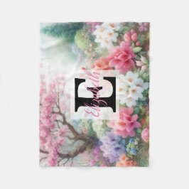 Monogram naam op waterverf Bloemen in pastels Th Fleece Deken