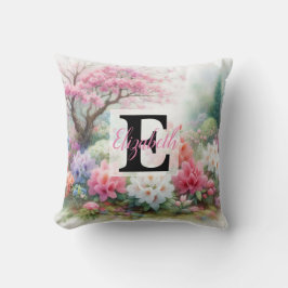 Monogram naam op waterverf Bloemen in pastels Th Kussen