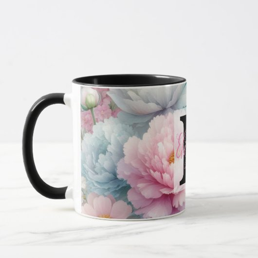 Monogram naam op waterverf Bloemen in pastels Th Mok (Links)