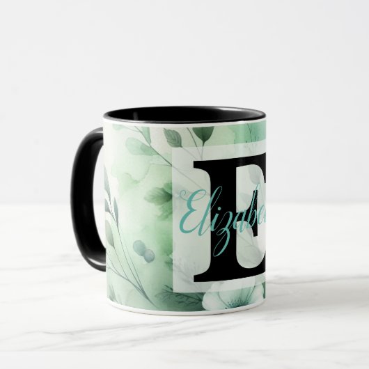 Monogram naam op waterverf Bloemen in pastels Th Mok (Voorkant links)