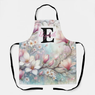 Monogram naam op waterverf Bloemen in pastels Th Schort