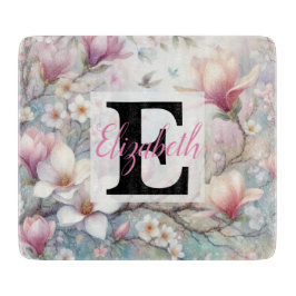 Monogram naam op waterverf Bloemen in pastels Th Snijplank