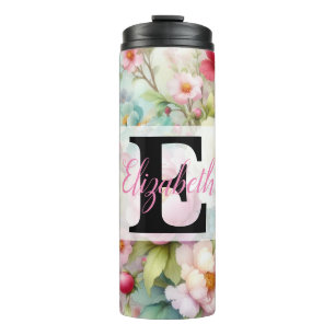 Monogram naam op waterverf Bloemen in pastels Th Thermosbeker
