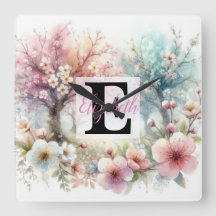 Monogram naam op waterverf Bloemen in pastels Th