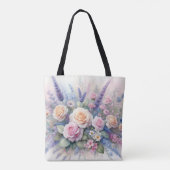 Monogram naam op waterverf Bloemen in pastels Tote Bag (Achterkant)