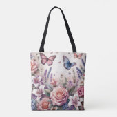 Monogram naam op waterverf Bloemen in pastels Tote Bag (Achterkant)
