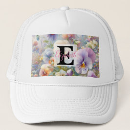 Monogram naam op waterverf Bloemen in pastels Trucker Pet