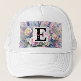Monogram naam op waterverf Bloemen in pastels Trucker Pet
