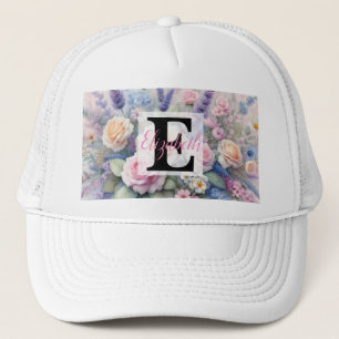 Monogram naam op waterverf Bloemen in pastels Trucker Pet
