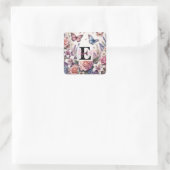 Monogram naam op waterverf Bloemen in pastels Vierkante Sticker (Tas)