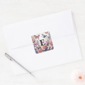 Monogram naam op waterverf Bloemen in pastels Vierkante Sticker (Envelop)