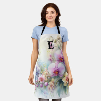 Monogram naam op waterverf Bloemen in pasteltinten Schort