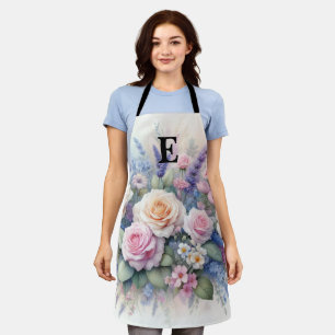 Monogram naam op waterverf Bloemen in pasteltinten Schort