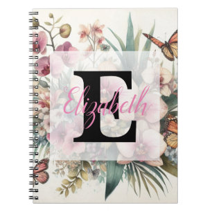 Monogram naam op waterverf bloemen notitieboek