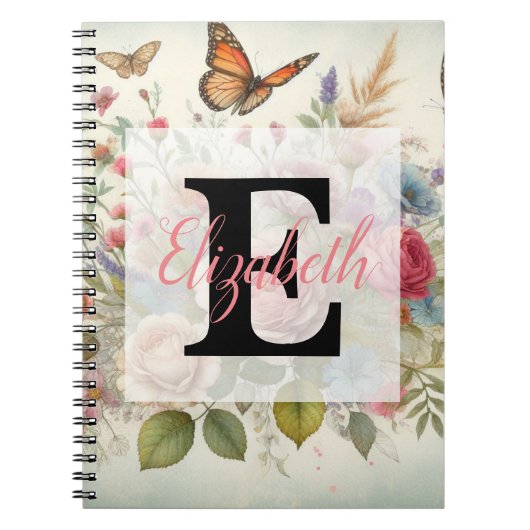 Monogram naam op waterverf bloemen notitieboek (Voorkant)