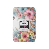 Monogram naam op waterverf Bloemen zee schelpen Badmat (Voorkant Verticaal)