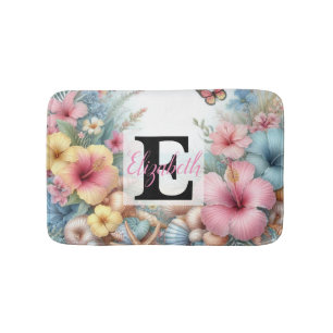 Monogram naam op waterverf Bloemen zee schelpen Badmat