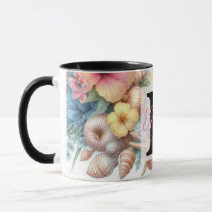 Monogram naam op waterverf Bloemen zee schelpen Mok