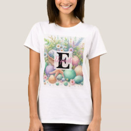 Monogram naam op waterverf Bloemen zee schelpen T-shirt