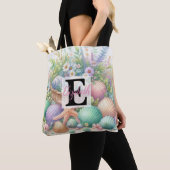 Monogram naam op waterverf Bloemen zee schelpen Tote Bag (Dichtbij)