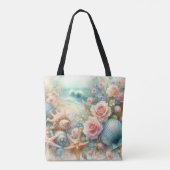 Monogram naam op waterverf Bloemen zee schelpen Tote Bag (Achterkant)