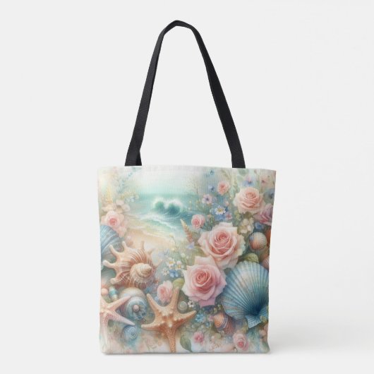 Monogram naam op waterverf Bloemen zee schelpen Tote Bag (Achterkant)