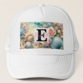 Monogram naam op waterverf Bloemen zee schelpen Trucker Pet (Voorkant)