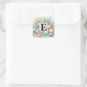 Monogram naam op waterverf Bloemen zee schelpen Vierkante Sticker (Tas)