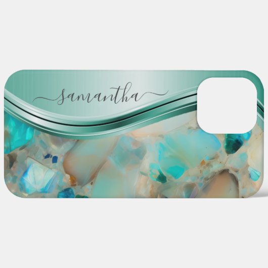 Monogram Naam Opal Turquoise Aqua Case-Mate iPhone Case (Achterkant (horizontaal))