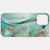 Monogram Naam Opal Turquoise Aqua Case-Mate iPhone Case (Achterkant / Rechts)