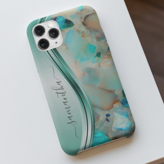 Monogram Naam Opal Turquoise Aqua Case-Mate iPhone Case