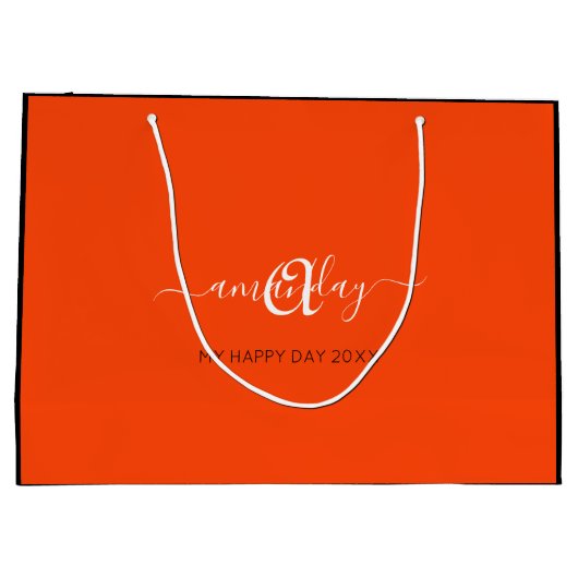 Monogram naam Oranje Bridal Sweet16th Wedding Groot Cadeauzakje (Achterkant)