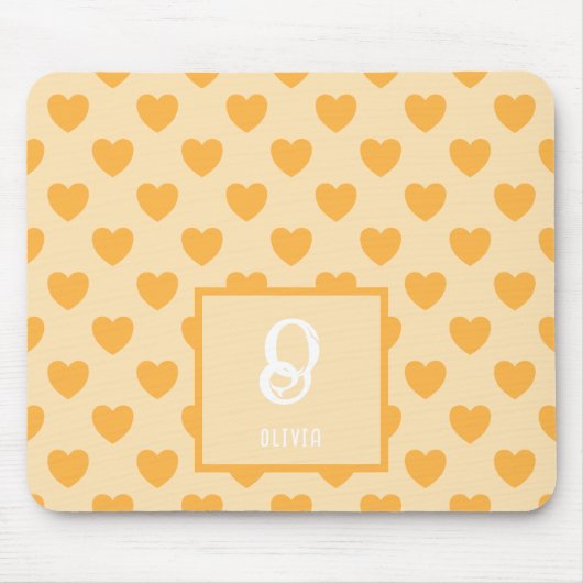 Monogram naam Oranje harten patroon Muismat (Voorkant)