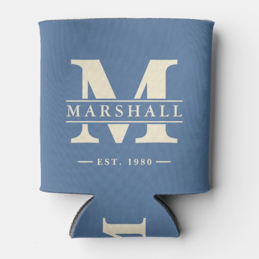 Monogram & naam overlay Capri Blauw Blikjeskoeler (Voorkant)