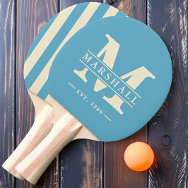Monogram & naam overlay polo strepen Aqua lucht Tafeltennisbatje