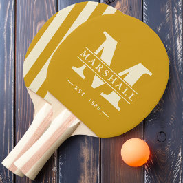 Monogram & naam-overlay polo strepen goud oker tafeltennisbatje