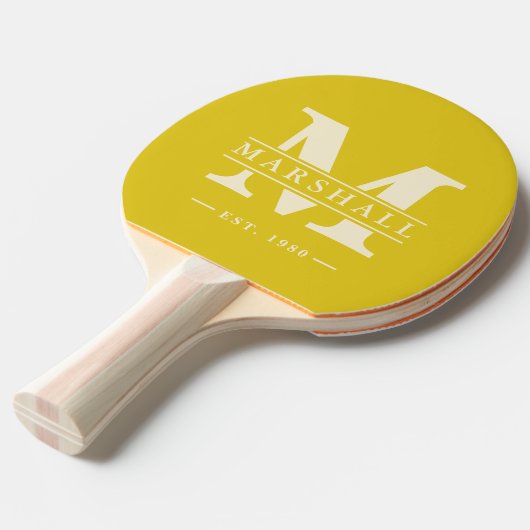 Monogram & Naam Overlay Polo Striping Dark Lemon Tafeltennisbatje (Voorkant Gekanteld)