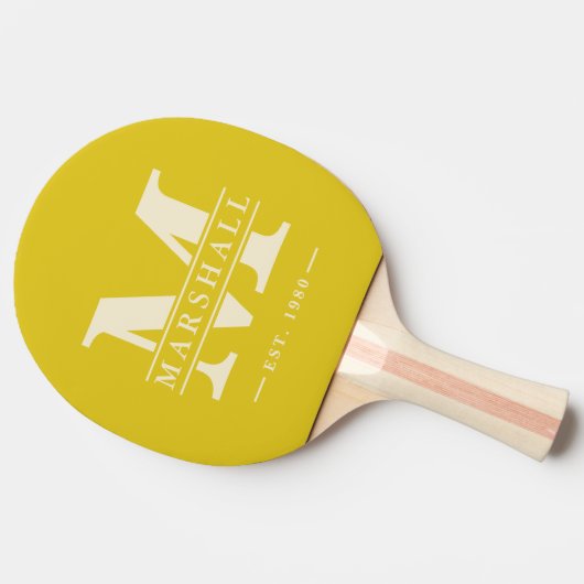 Monogram & Naam Overlay Polo Striping Dark Lemon Tafeltennisbatje (Zijkant)
