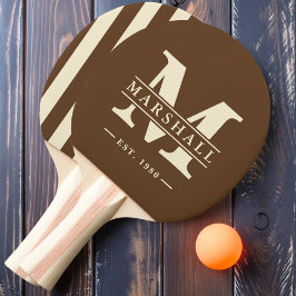 Monogram & naam overlay streep diep bosbruin tafeltennisbatje
