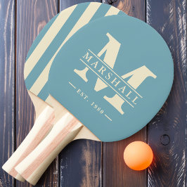 Monogram & naam overlay streep Warm Aqua Middag Tafeltennisbatje