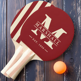 Monogram & naam overlay strepen dieprood cranberry tafeltennisbatje