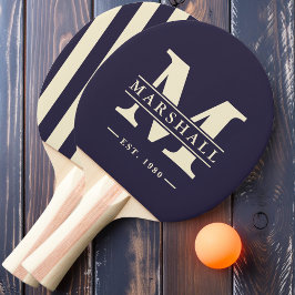 Monogram & naam overlay strepen Midnight Ocean Tafeltennisbatje