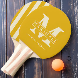 Monogram & naam overlay strepen warme zonnebloem tafeltennisbatje