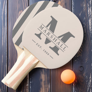 Monogram & naam overlay strepen zandkasteel roze tafeltennisbatje