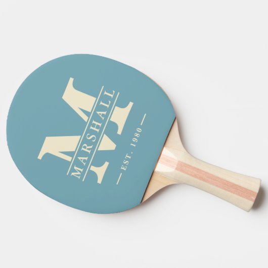 Monogram & Naam Overlay Stripe Warm Aqua Afternoon Tafeltennisbatje (Zijkant)