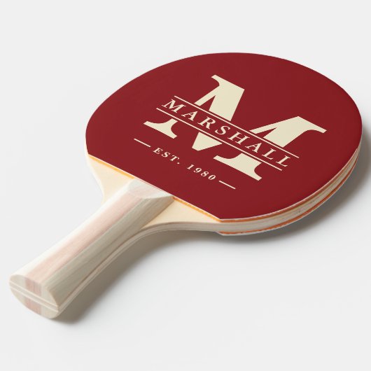 Monogram & Naam Overlay Striping Deep Cranberry Tafeltennisbatje (Voorkant Gekanteld)